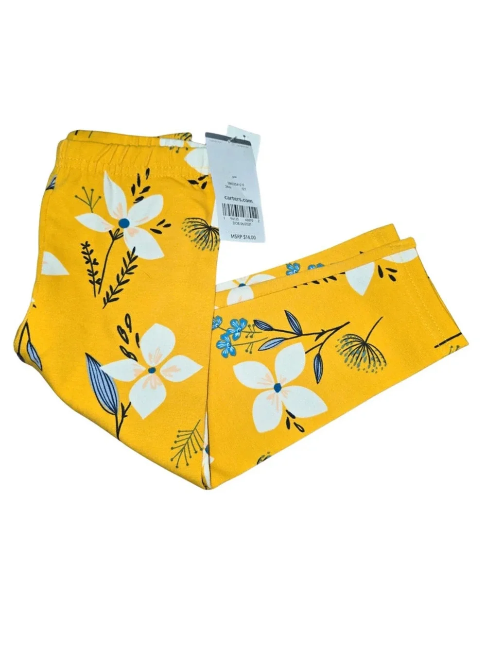 NWT Carter’s Girls 24M Yellow Floral Leggings Flower Print Pants